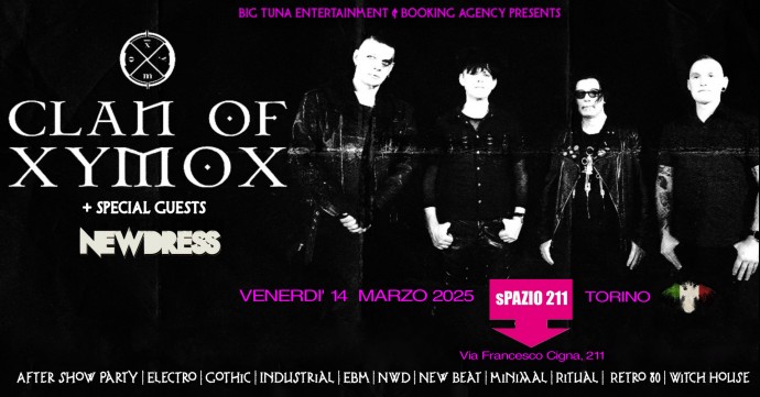 Spazio211 Torino: concerti del14 e 15 marzo 2025, venerdì 14 arrivano i Clan Of Xymox (Nl) + Newdress